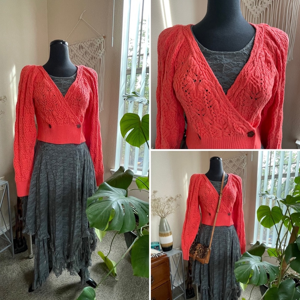 Free People Olive You Cable Wrap Cardigan